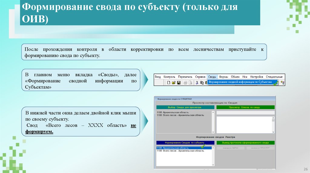 Формирование свода по субъекту (только для ОИВ)