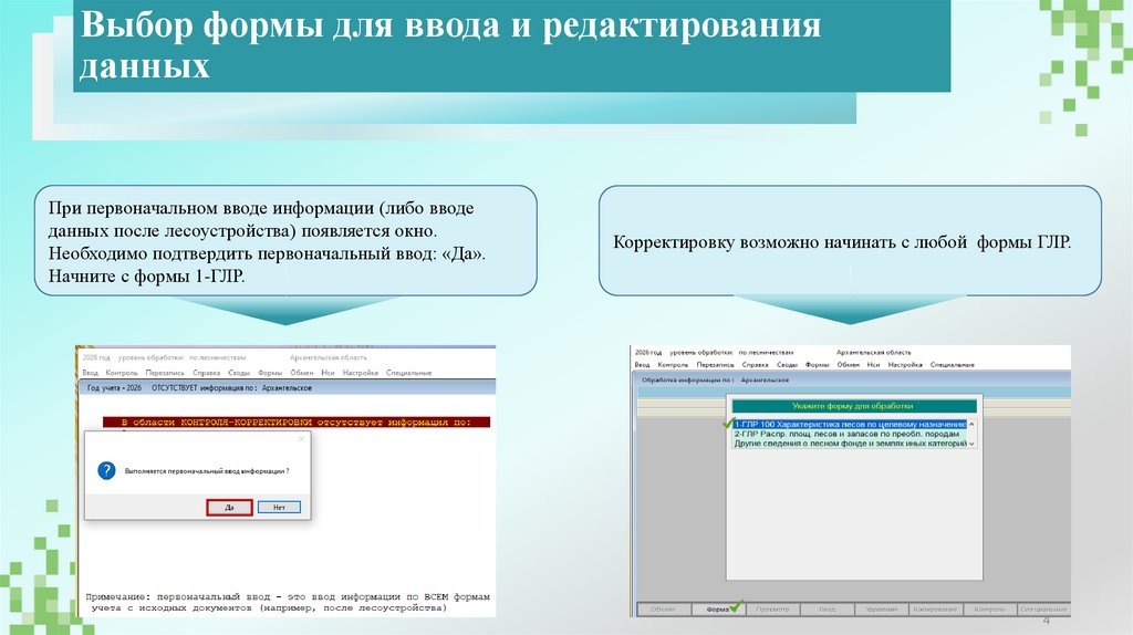 Выбор формы для ввода и редактирования данных