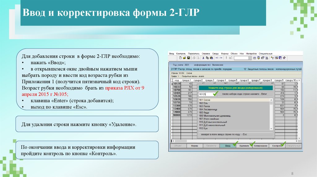 Ввод и корректировка формы 2-ГЛР