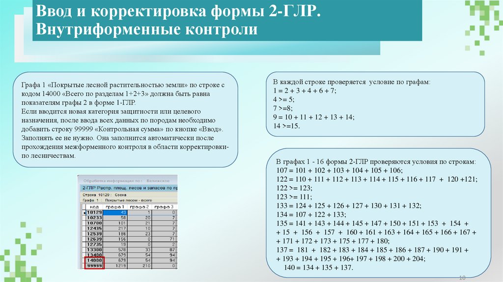 Ввод и корректировка формы 2-ГЛР. Внутриформенные контроли