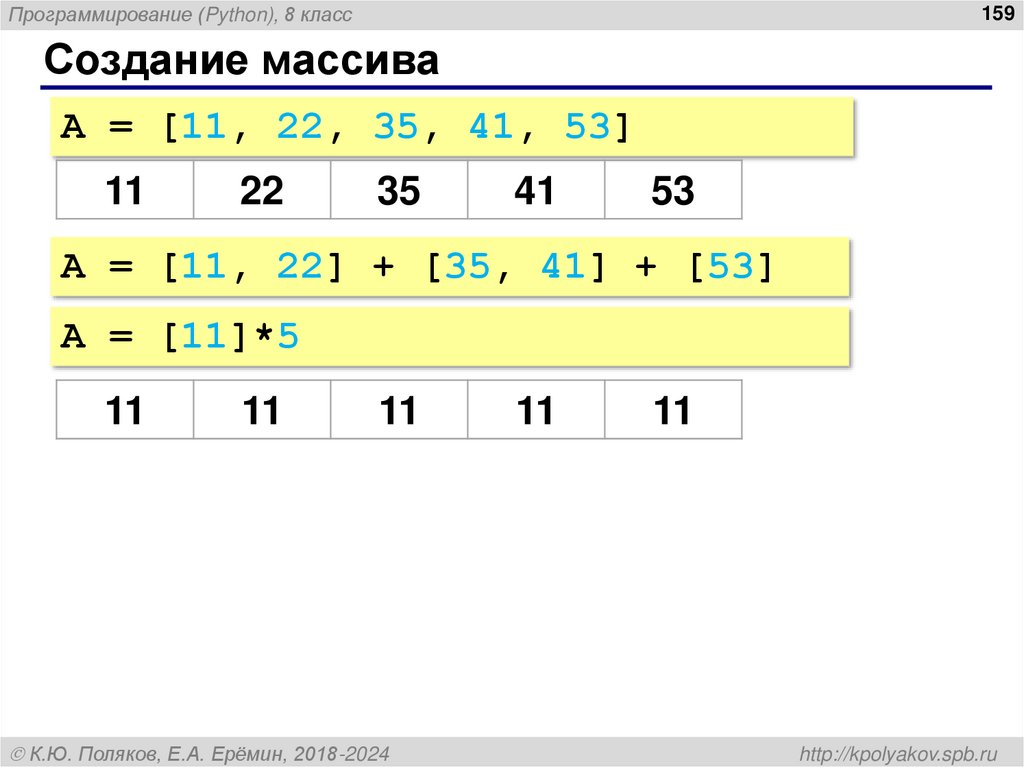 Создание массива