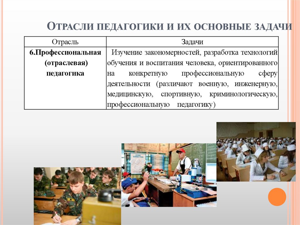 Отрасли педагогики и их основные задачи