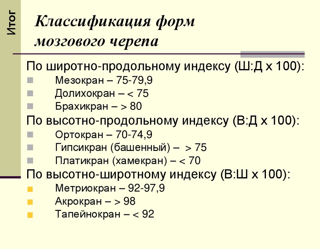 Классификация форм мозгового черепа