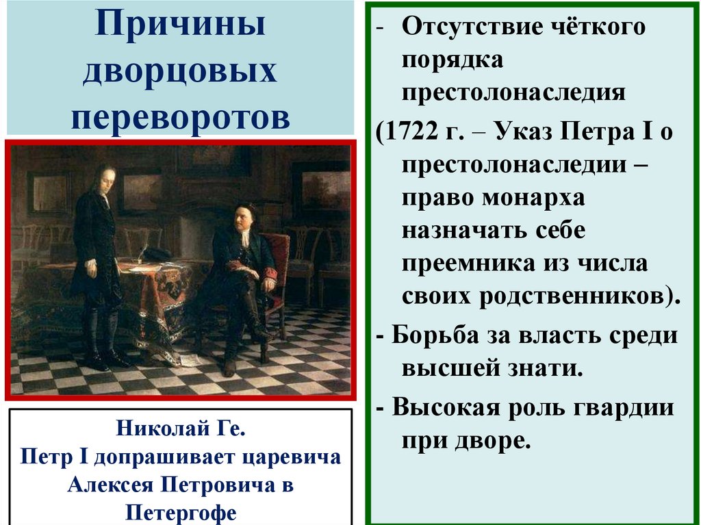 Причины дворцовых переворотов