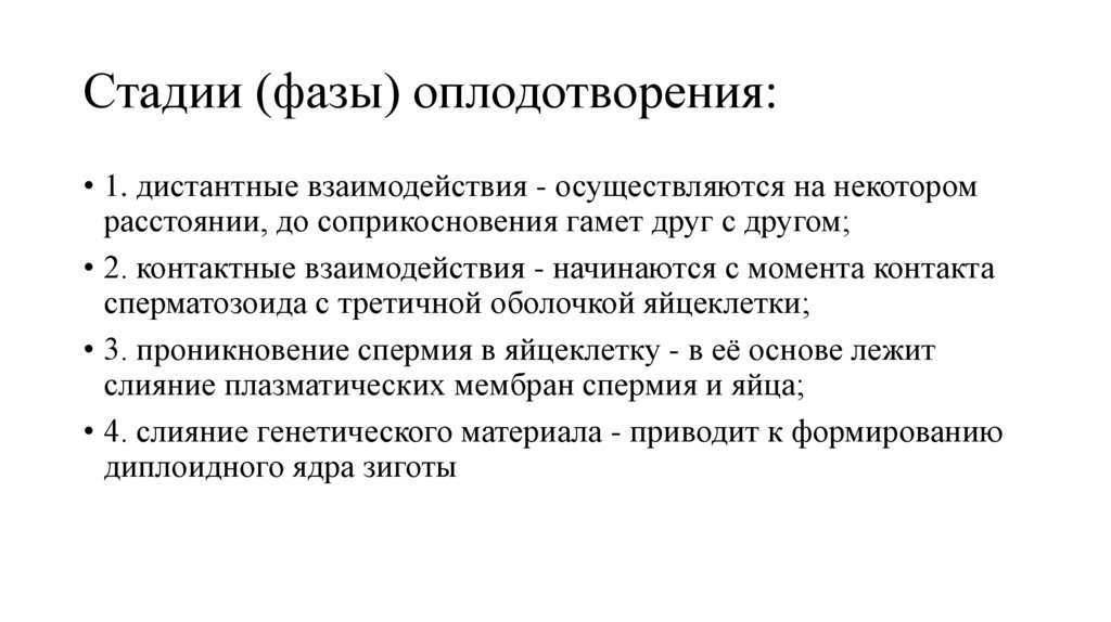 Стадии (фазы) оплодотворения: