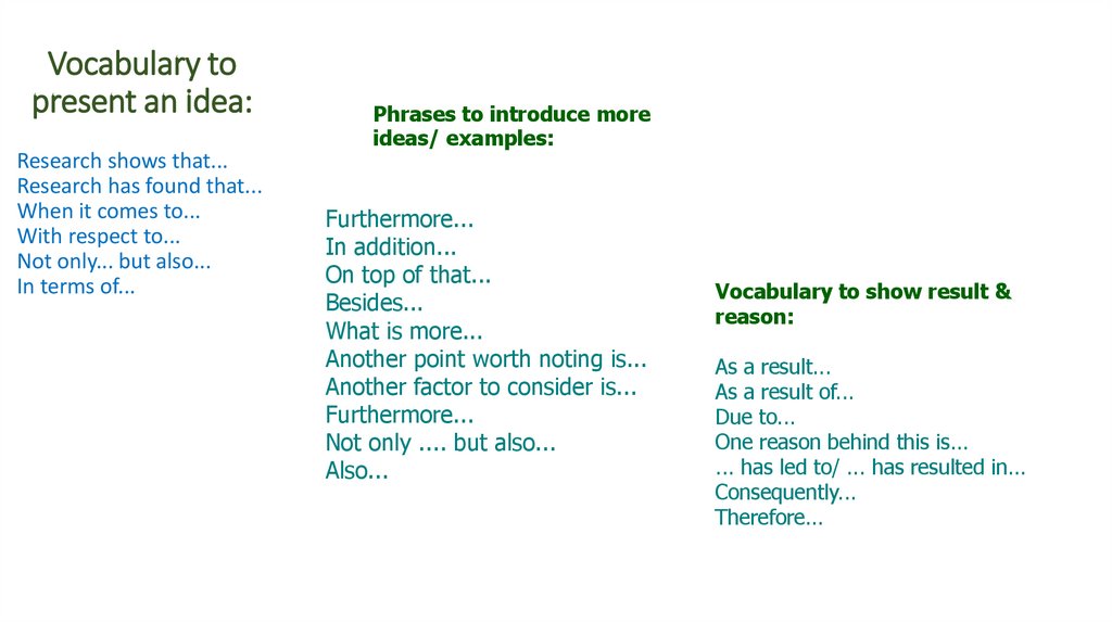 Vocabulary to present an idea:
