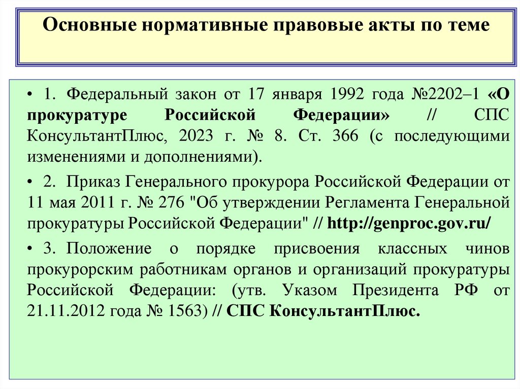 Основные нормативные правовые акты по теме