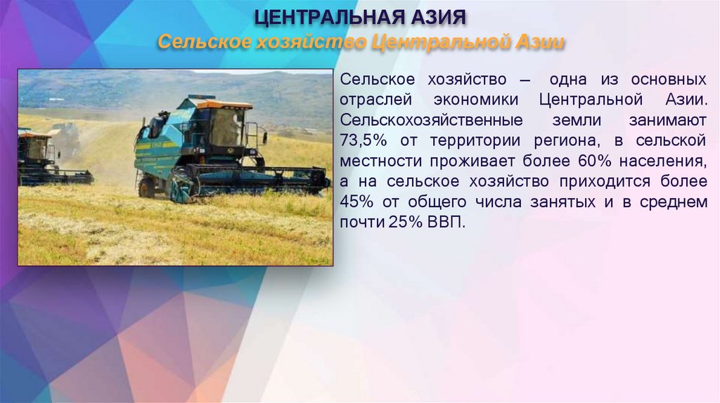 ЦЕНТРАЛЬНАЯ АЗИЯ Сельское хозяйство Центральной Азии