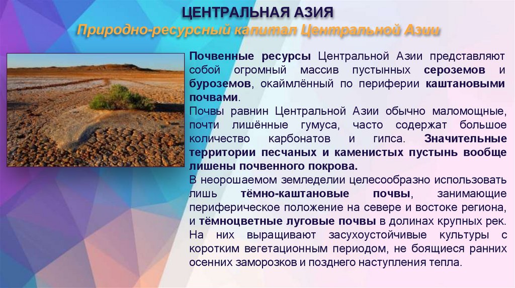 ЦЕНТРАЛЬНАЯ АЗИЯ Природно-ресурсный капитал Центральной Азии