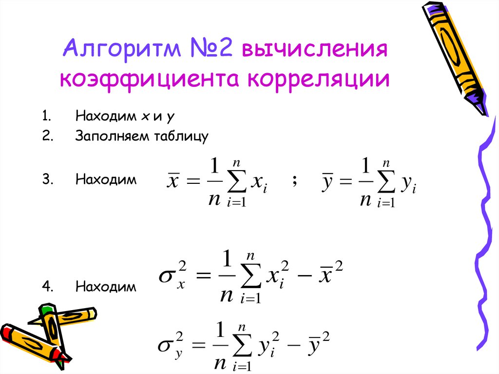 Алгоритм №2 вычисления коэффициента корреляции