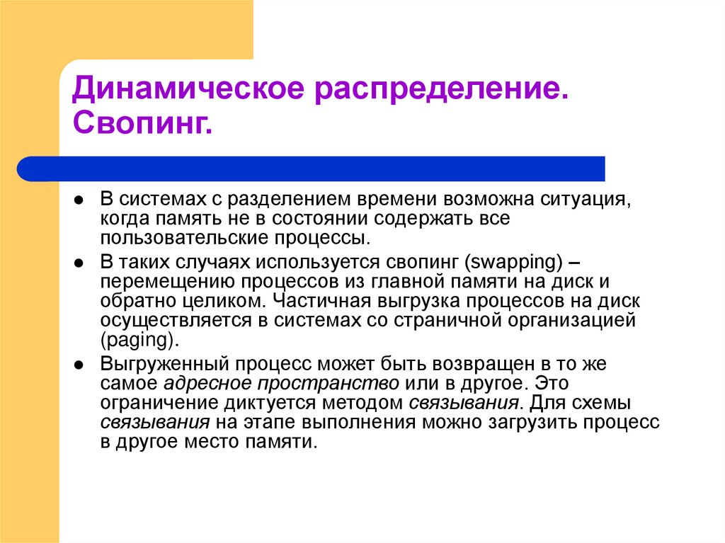 Динамическое распределение. Свопинг.