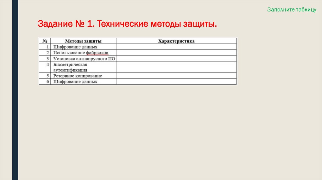 Задание № 1. Технические методы защиты.