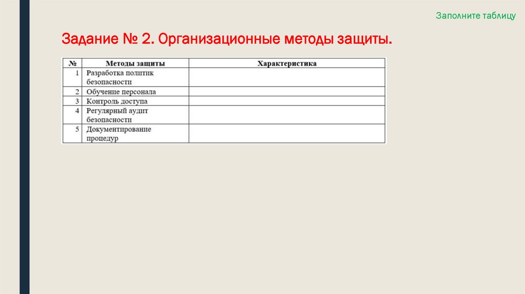 Задание № 2. Организационные методы защиты.