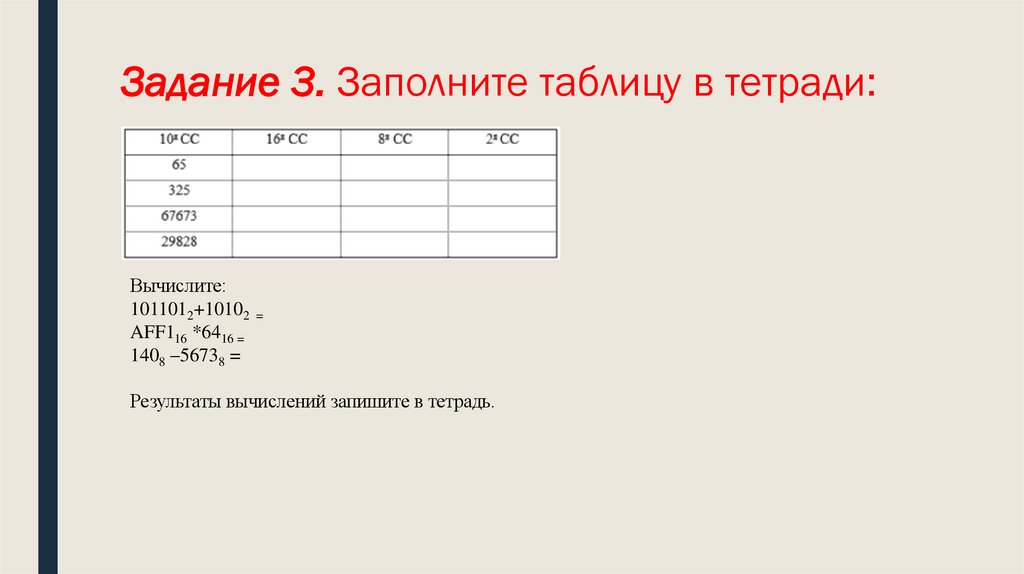 Задание 3. Заполните таблицу в тетради:
