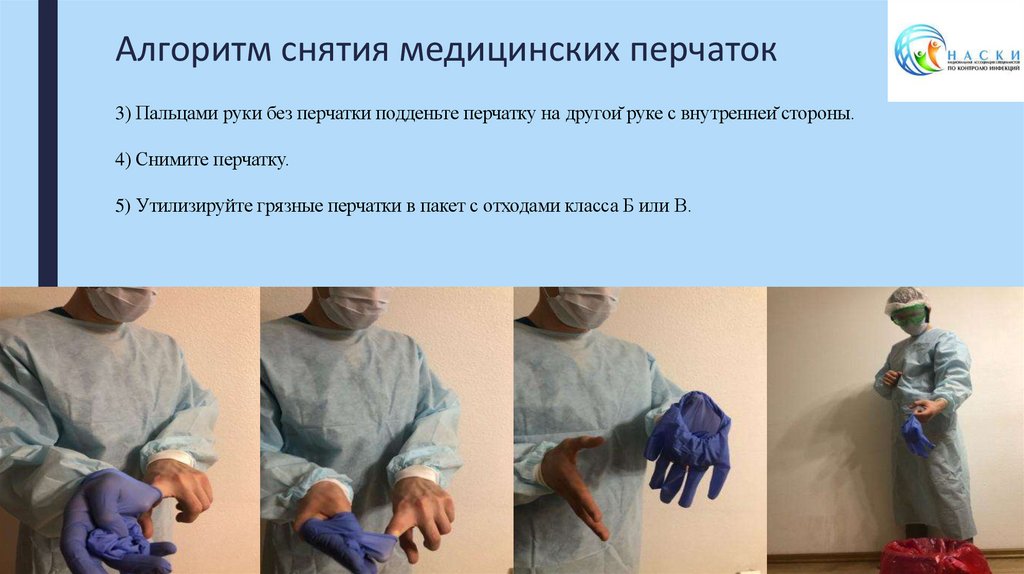 Алгоритм снятия медицинских перчаток