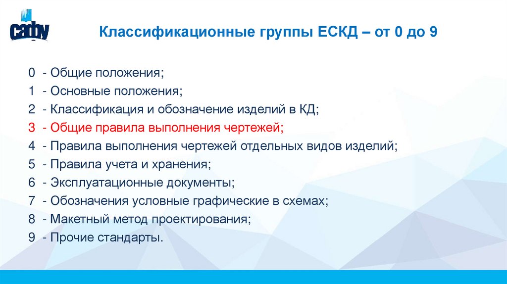 Классификационные группы ЕСКД – от 0 до 9