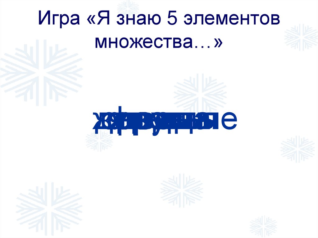 Игра «Я знаю 5 элементов множества…»