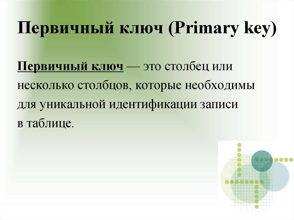 Первичный ключ (Primary key)
