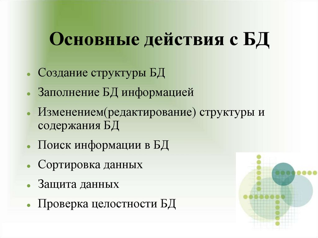 Основные действия с БД