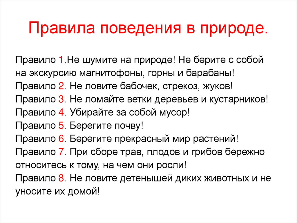 Правила поведения в природе.