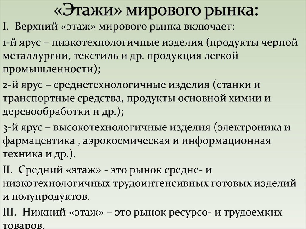 «Этажи» мирового рынка: