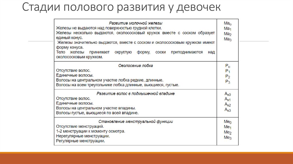 Стадии полового развития у девочек