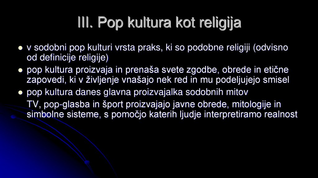 III. Pop kultura kot religija