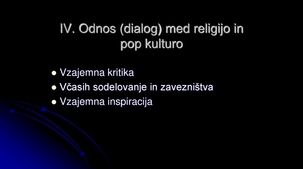 IV. Odnos (dialog) med religijo in pop kulturo