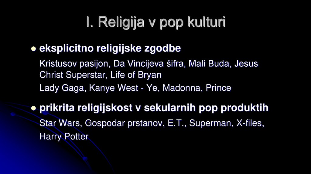 I. Religija v pop kulturi
