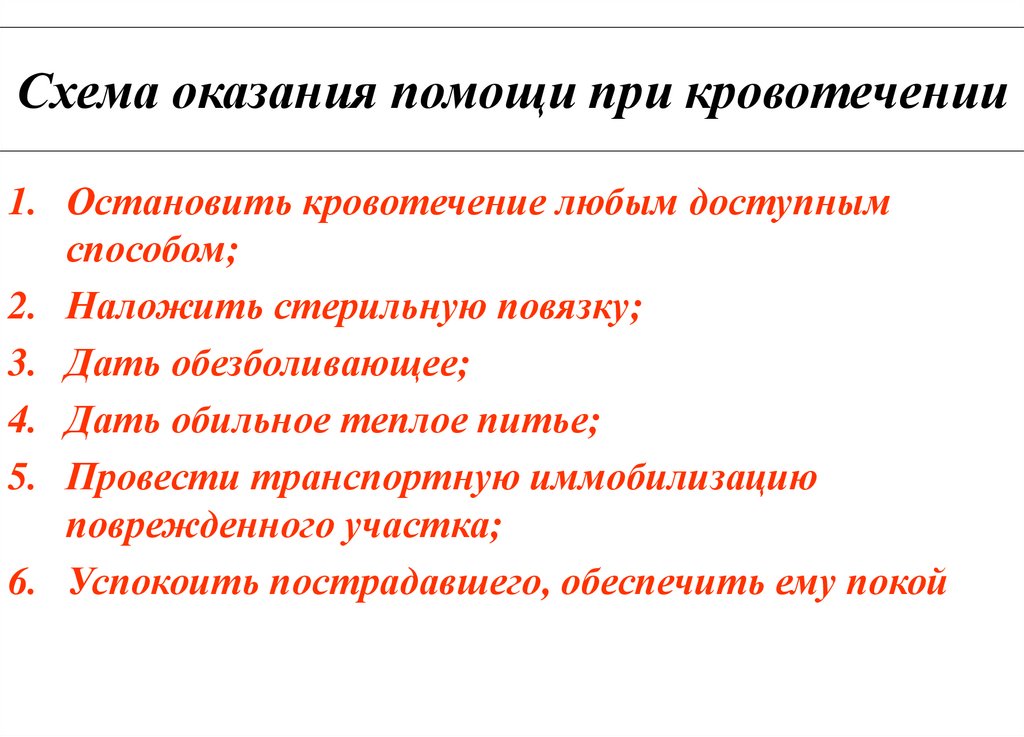 Схема оказания помощи при кровотечении