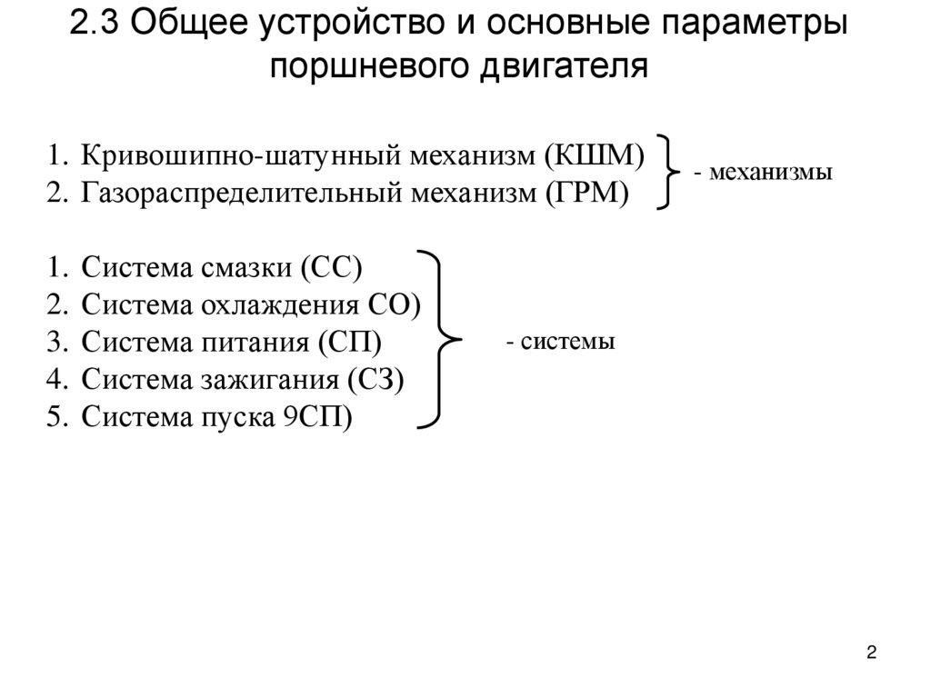 2.3 Общее устройство и основные параметры поршневого двигателя