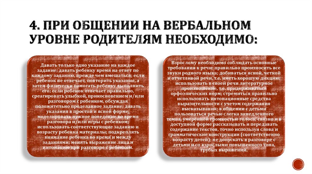 4. При общении на вербальном уровне родителям необходимо: