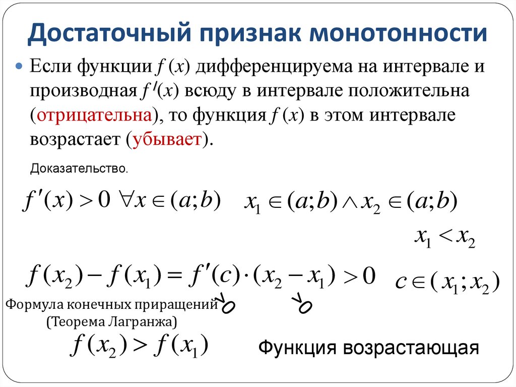 Достаточный признак монотонности