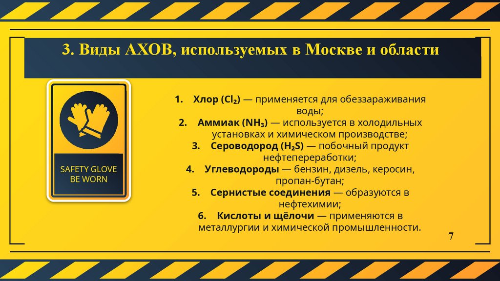 3. Виды АХОВ, используемых в Москве и области