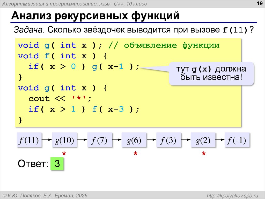 Анализ рекурсивных функций