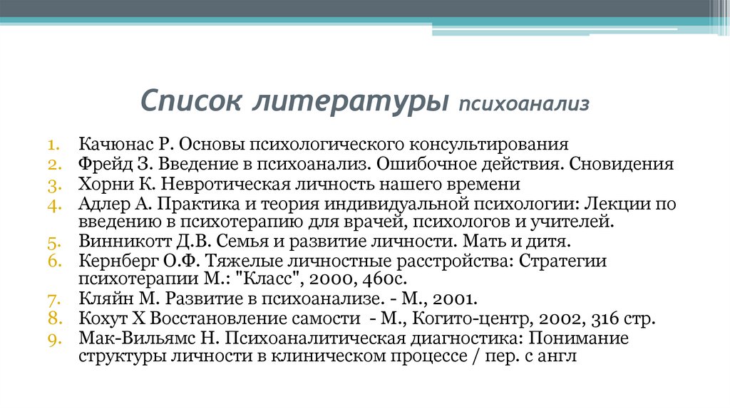 Список литературы психоанализ