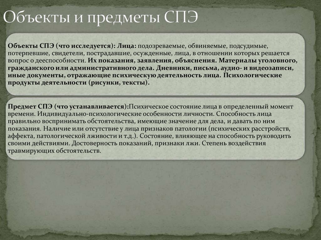 Объекты и предметы СПЭ