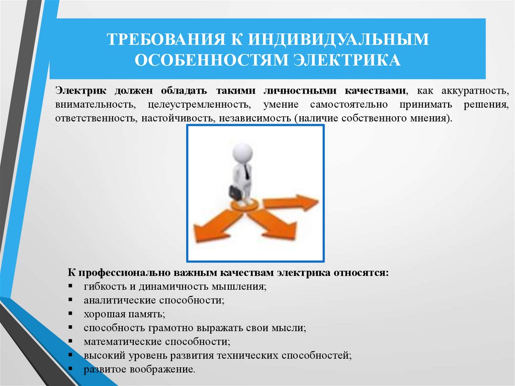 ТРЕБОВАНИЯ К ИНДИВИДУАЛЬНЫМ ОСОБЕННОСТЯМ ЭЛЕКТРИКА