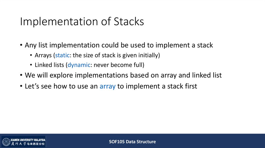 Implementation of Stacks