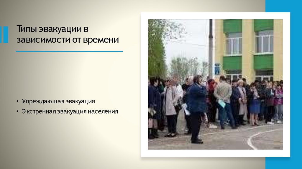 Типы эвакуации в зависимости от времени