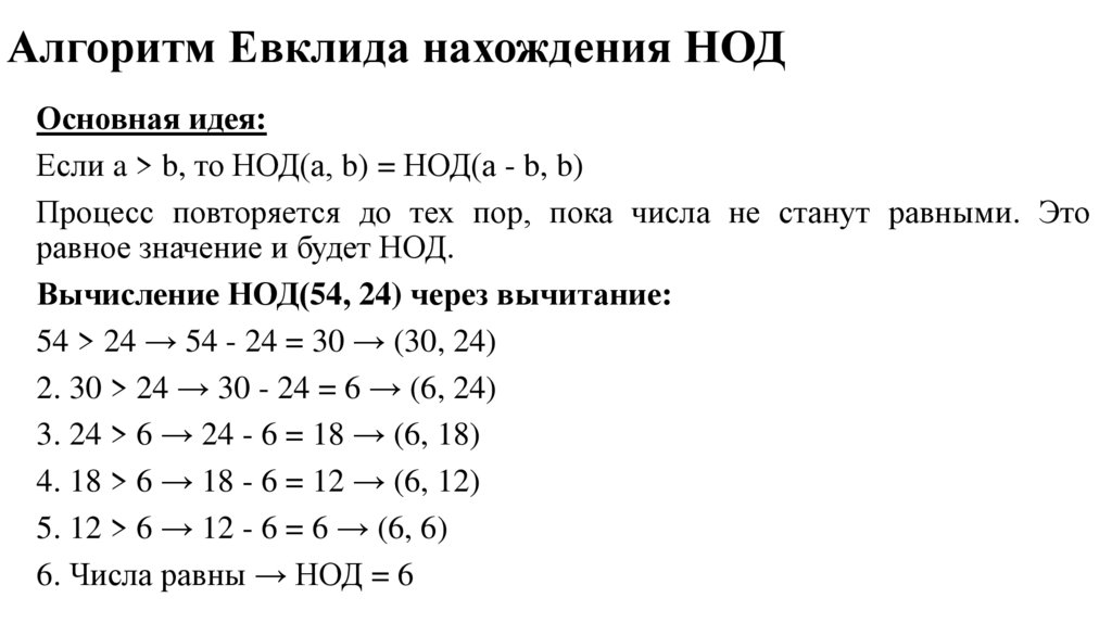 Алгоритм Евклида нахождения НОД