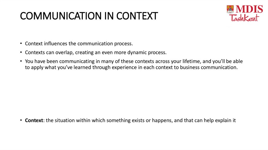 COMMUNICATION IN CONTEXT