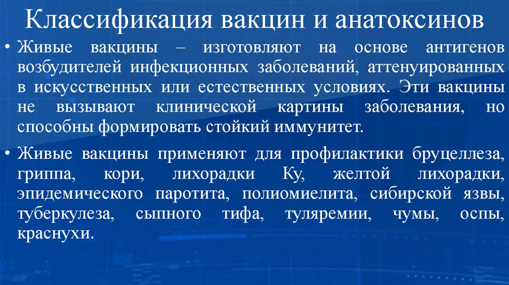 Классификация вакцин и анатоксинов