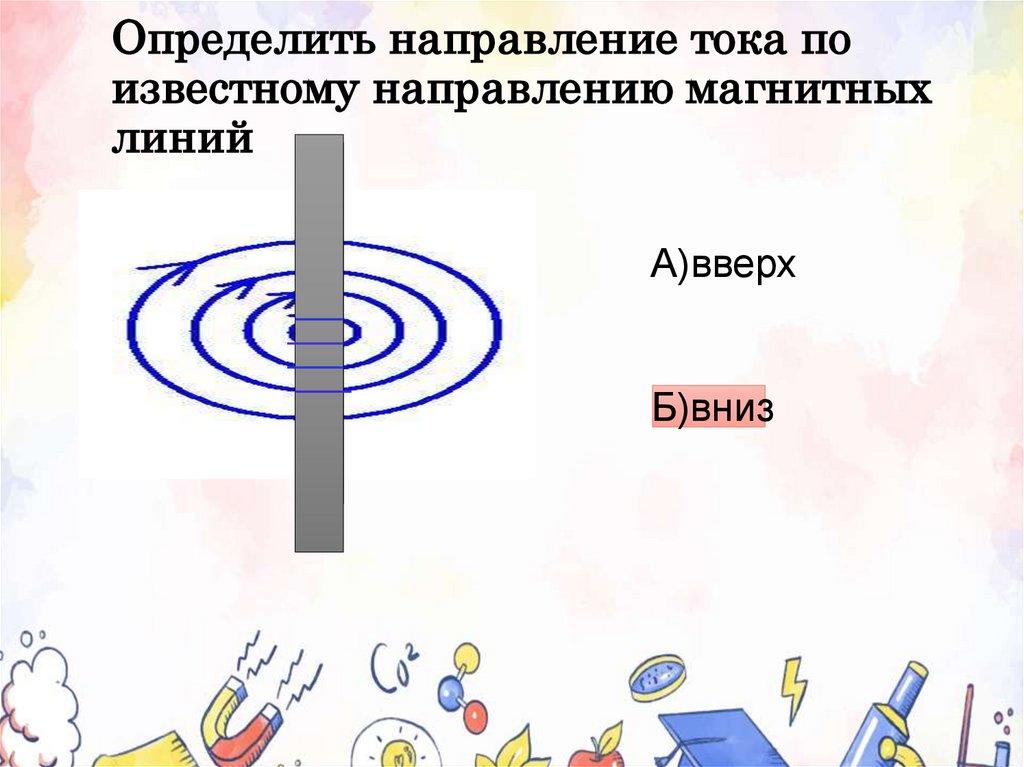 Определить направление тока по известному направлению магнитных линий