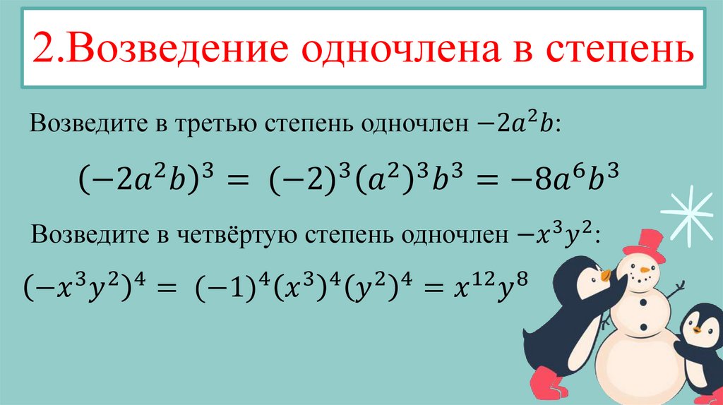 2.Возведение одночлена в степень