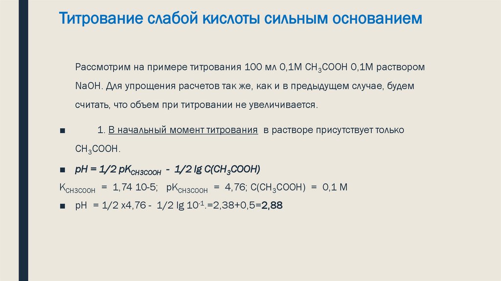 Титрование слабой кислоты сильным основанием
