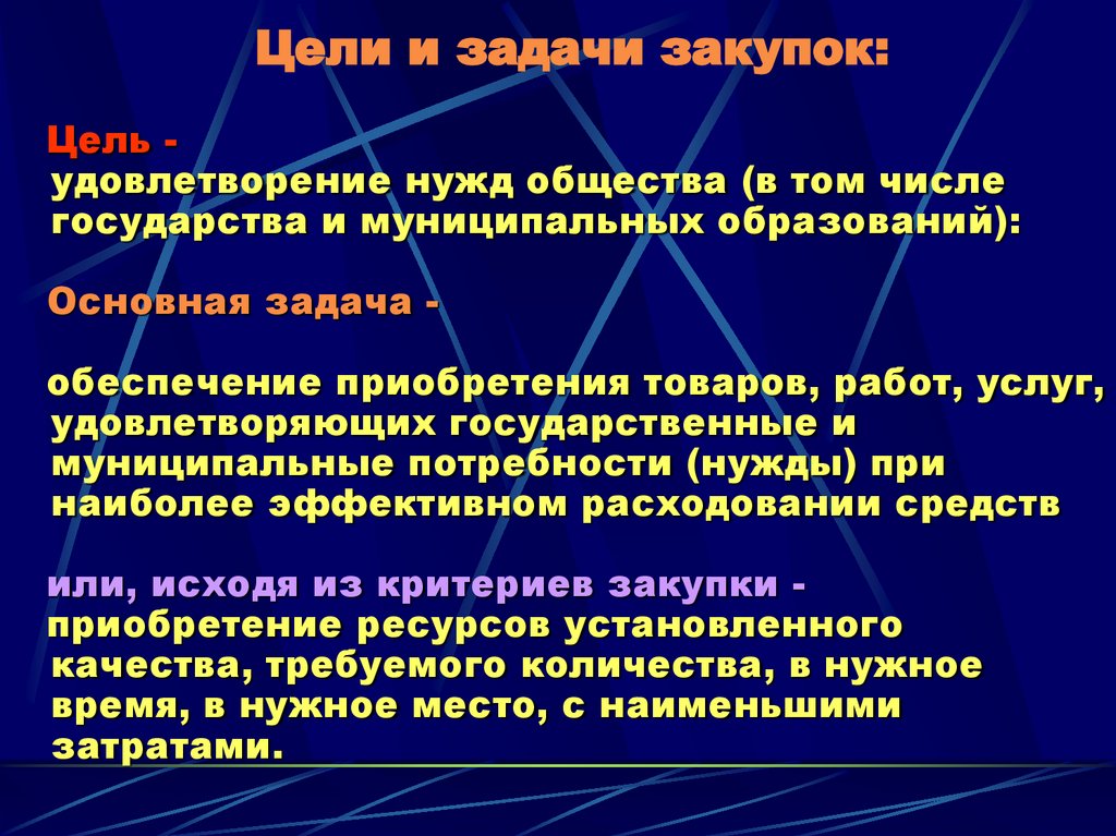 Цели и задачи закупок: