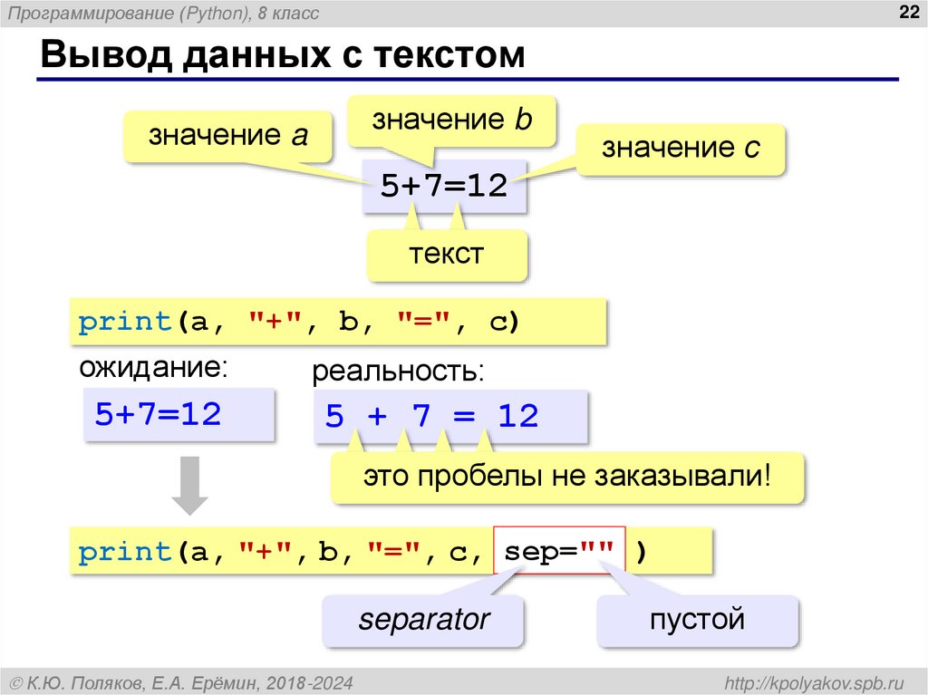 Вывод данных с текстом