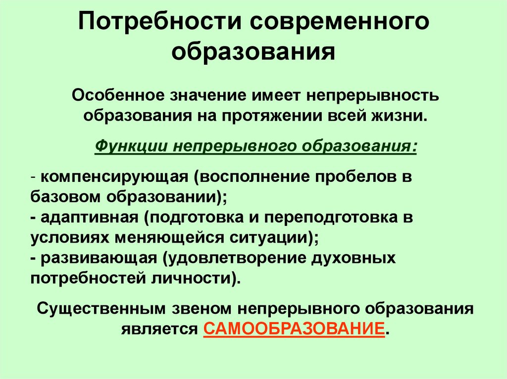 Потребности современного образования
