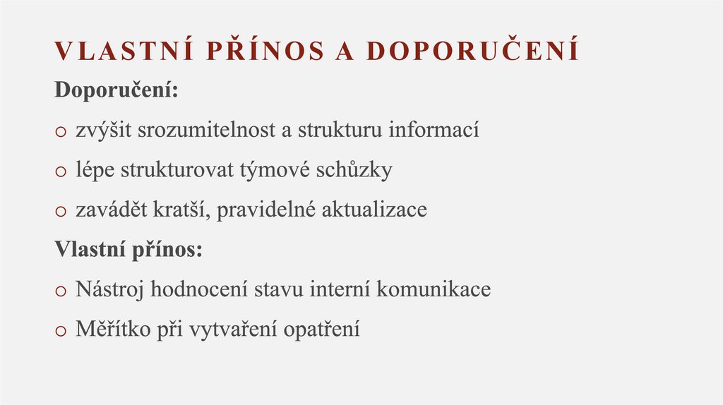 Vlastní přínos a doporučení